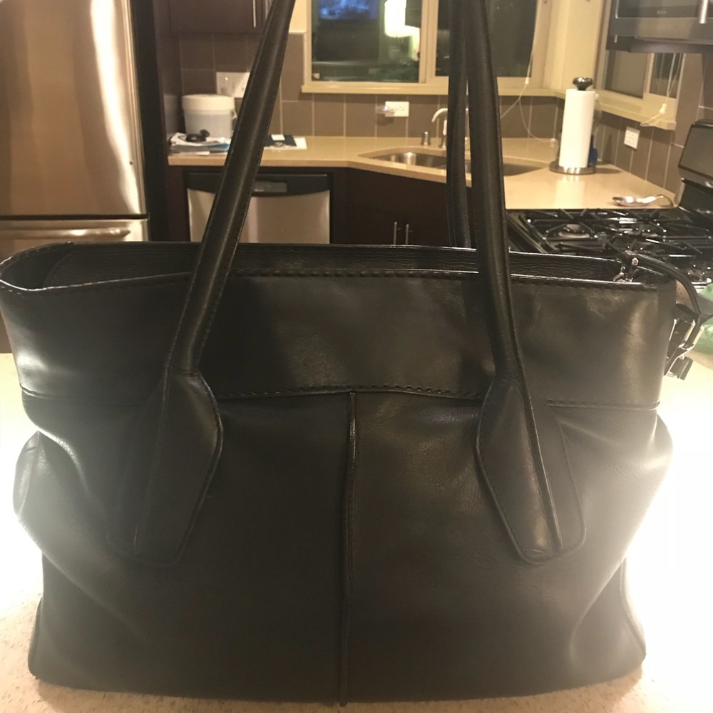 Tod’s black Leather D Bag; Hardware:  Silver